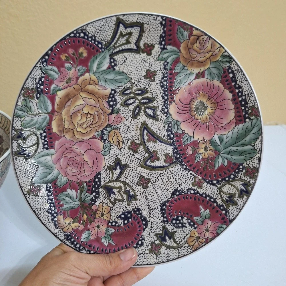 Vintage Accent Chinese Plate & Bowl Large 10